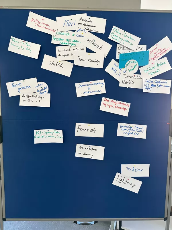 Bild des Feedback Boards mit vielen beschriebenen Kärtchen